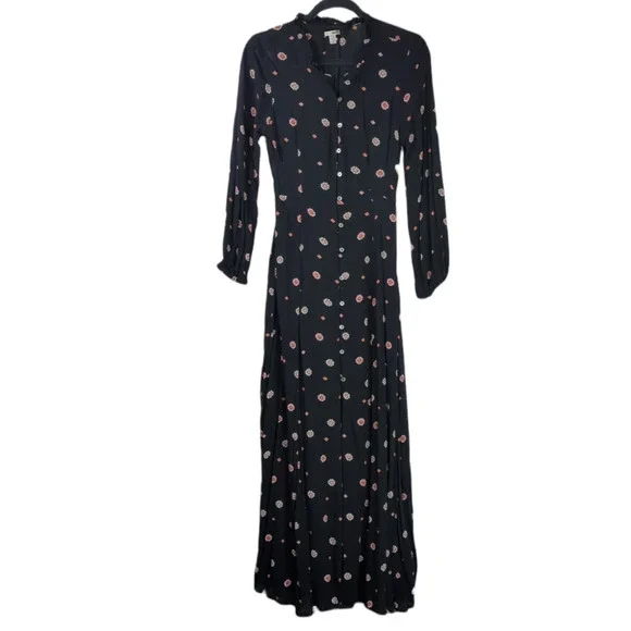 Amuse Society S Bel Air Printed Crinkle Woven Black Boho Maxi Dress - Picture 2 of 11